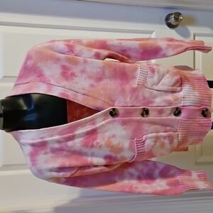 JUICY COUTURE Pink and White Tie-Dye Cardigan - XS